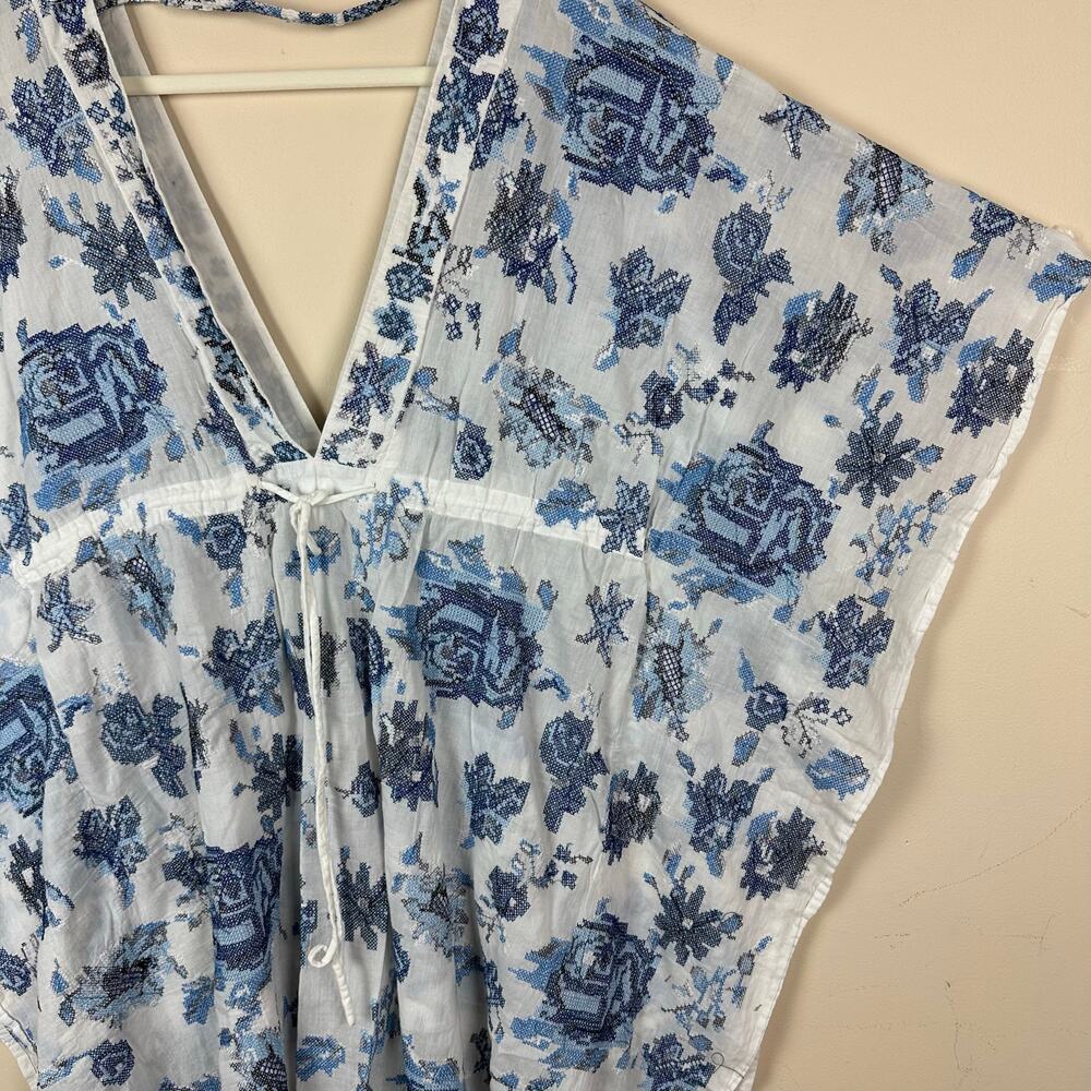 Maeve Anthropologie Blue Floral Kaftan Top One Size Boho Beach Cover Up Resort - Picture 3 of 10